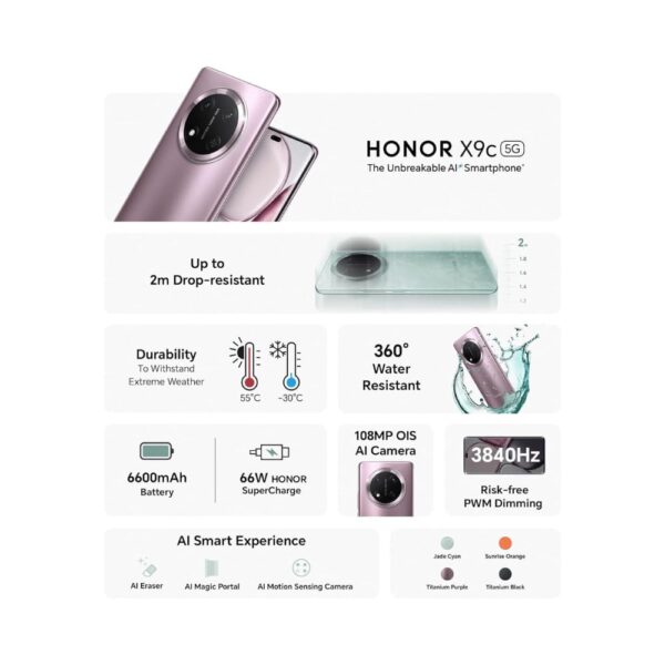 Honor X9c 5G Dual SIM 12GB RAM 256GB Storage- International Version